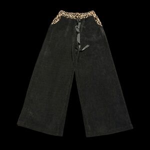 Black Wide-Leg Pants with Leopard Trim